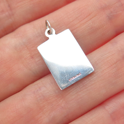 925 Sterling Silver Red Enamel Happy Independence Day Minimalist Charm Pendant