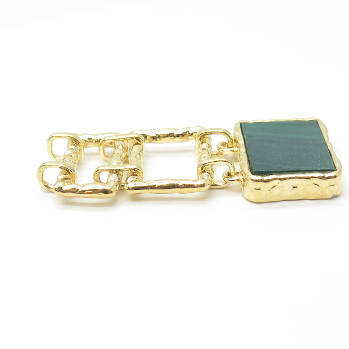 925 Sterling Silver Gold Plated Real Malachite Modernist Slide Pendant