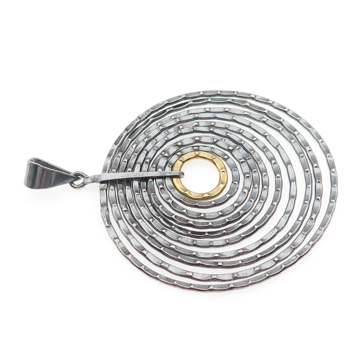925 Sterling Silver & Brass Vintage CII Mexico Multi-Circle Oxidized Pendant