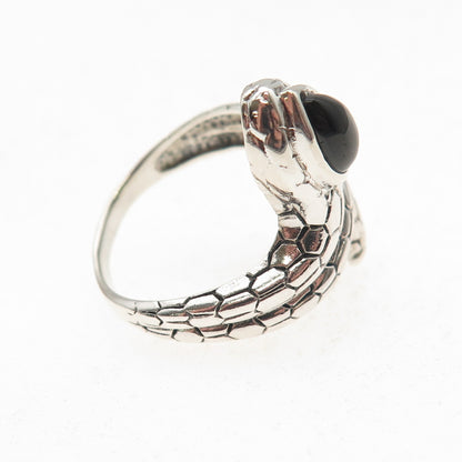 925 Sterling Silver Vintage Real Black Onyx Snake Oxidized Ring Size 8