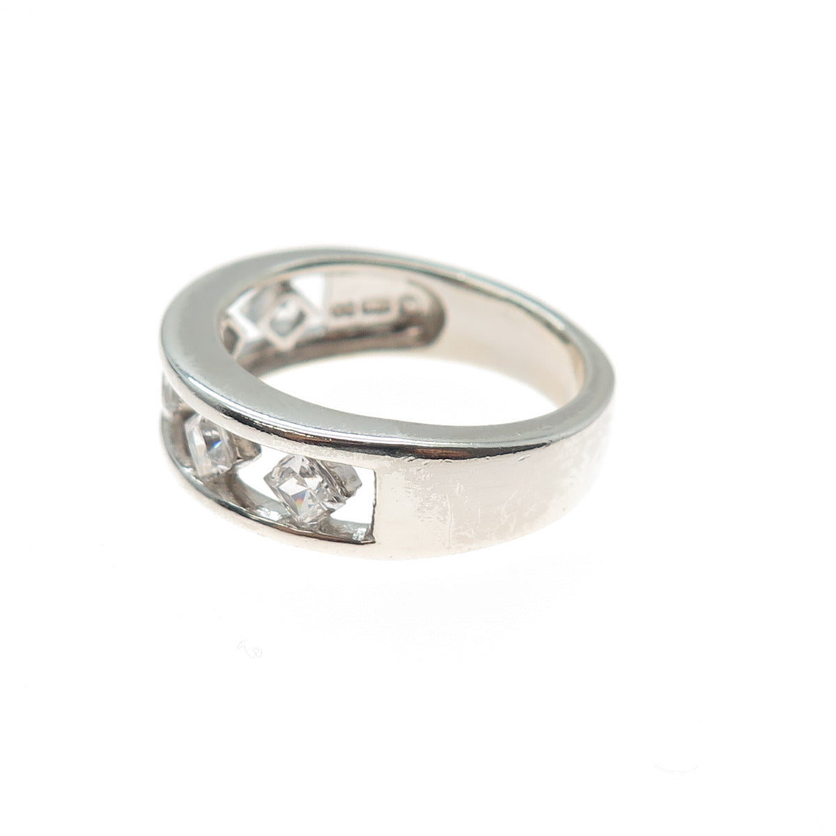 925 Sterling Silver Princess-Cut C Z Half Eternity Band Ring Size 7