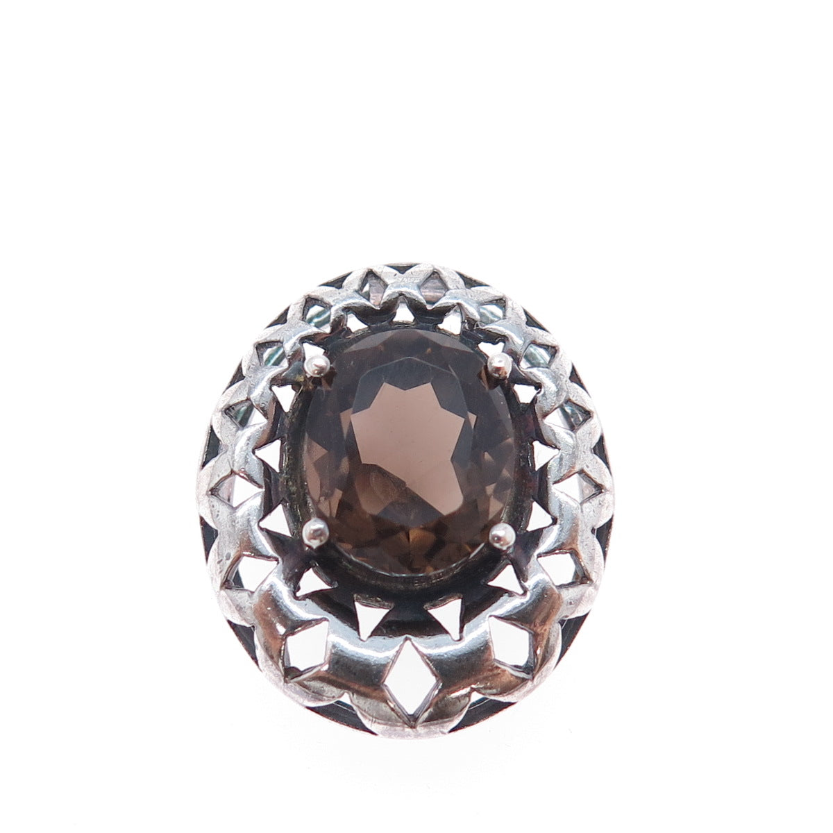 CLYDE DUNEIER CID 925 Sterling Vintage Real Smoky Quartz Oxidized Slide Pendant