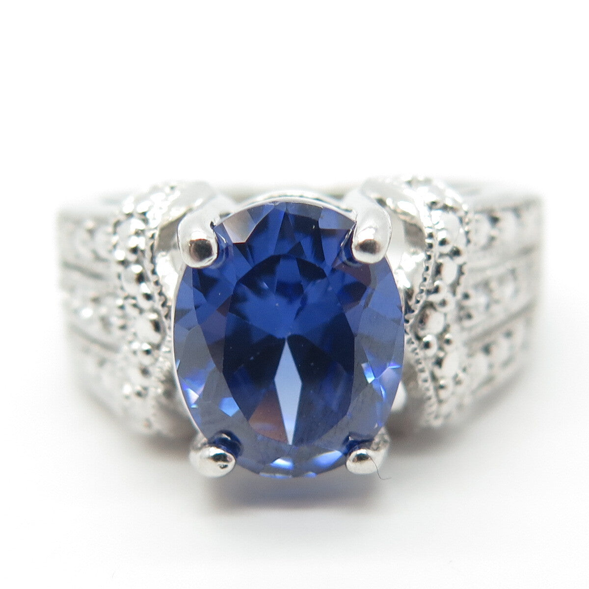 925 Sterling Silver Blue C Z Ring Size 8