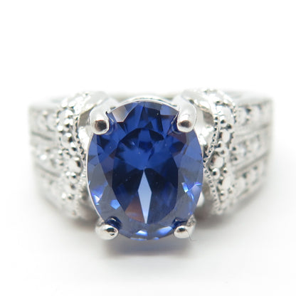 925 Sterling Silver Blue C Z Ring Size 8