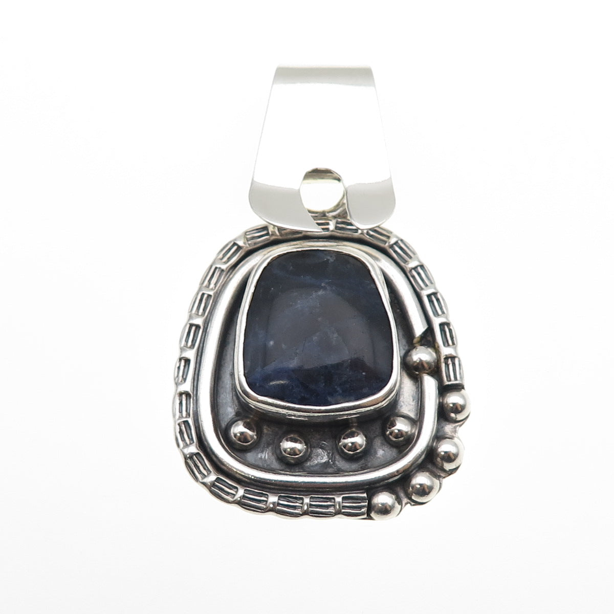925 Sterling Silver Vintage Real Sodalite Modernist Oxidized Charm Pendant