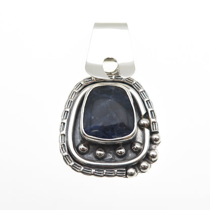 925 Sterling Silver Vintage Real Sodalite Modernist Oxidized Charm Pendant