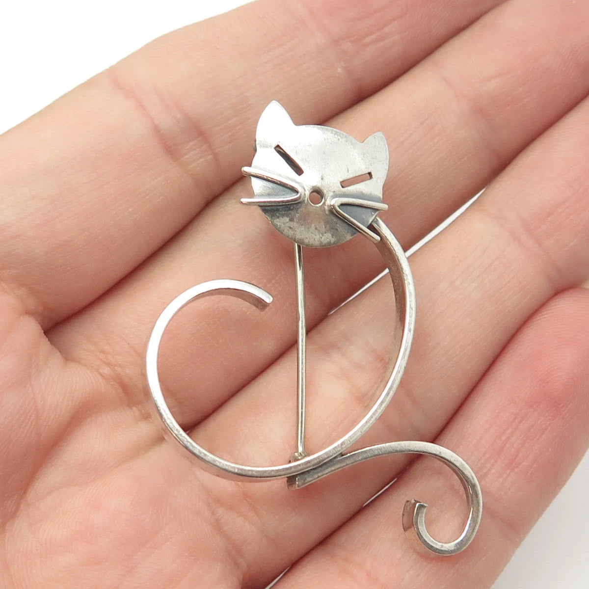 925 Sterling Silver Vintage BEAU Cat / Kitty Pin Brooch
