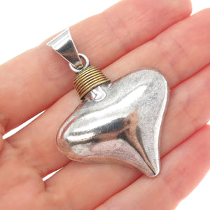 925 Sterling Silver 2-Tone Vintage Mexico Puffy Heart Oxidized Charm Pendant