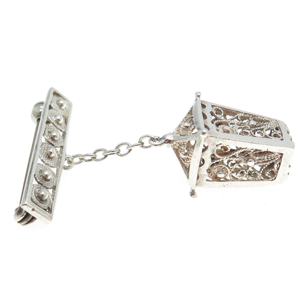 835 Silver Vintage Street Light Dangle Pin Brooch