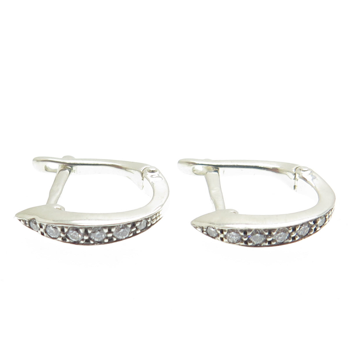 925 Sterling Silver Real Round-Cut Diamond Hoop Earrings