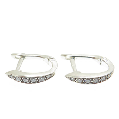 925 Sterling Silver Real Round-Cut Diamond Hoop Earrings