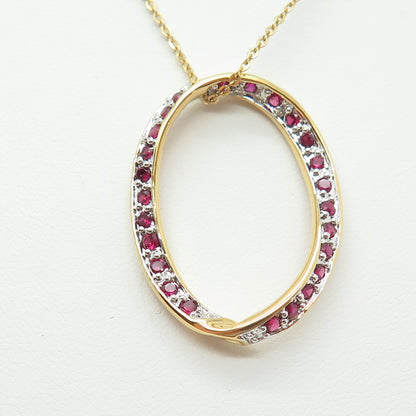 925 Sterling Silver Gold Plated Lab-Created Ruby Twisted Circle Necklace 18"