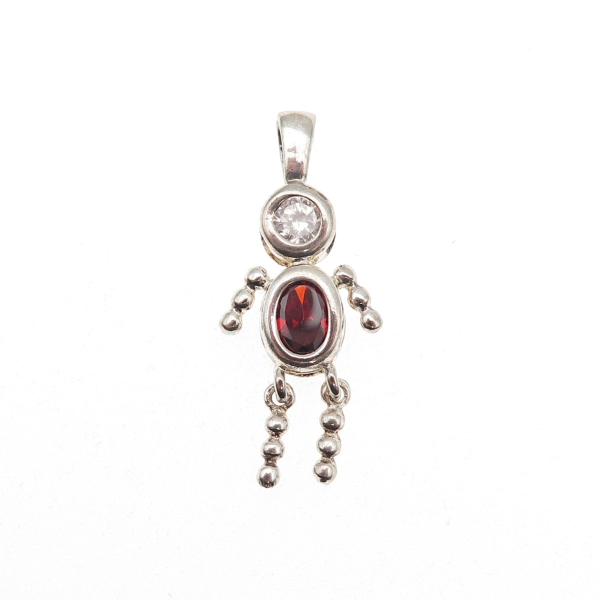 925 Sterling Silver Real Garnet & C Z January Birthstone Boy Articulated Pendant