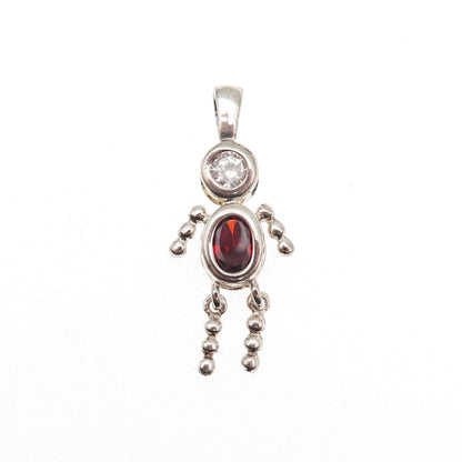 925 Sterling Silver Real Garnet & C Z January Birthstone Boy Articulated Pendant