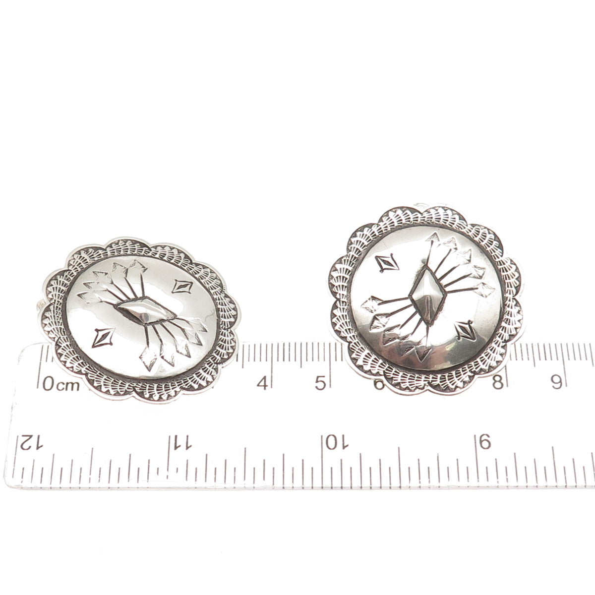 Old Pawn 925 Sterling Silver Vintage Southwestern Arrow Concho Oxidized Earrings