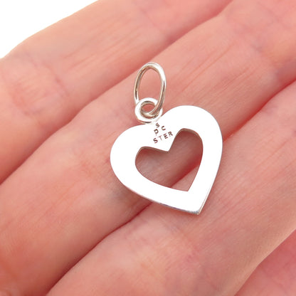 925 Sterling Silver Vintage Real Turquoise Inlay Open Heart Charm Pendant