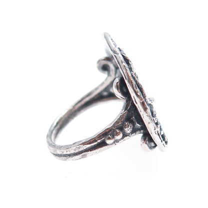 925 Sterling Silver Vintage Celestial Bodies & Ocean Oxidized Ring Size 5.25