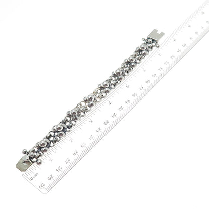 925 Sterling Silver Vintage Mexico Modernist Flower Beaded Bracelet 7.25"