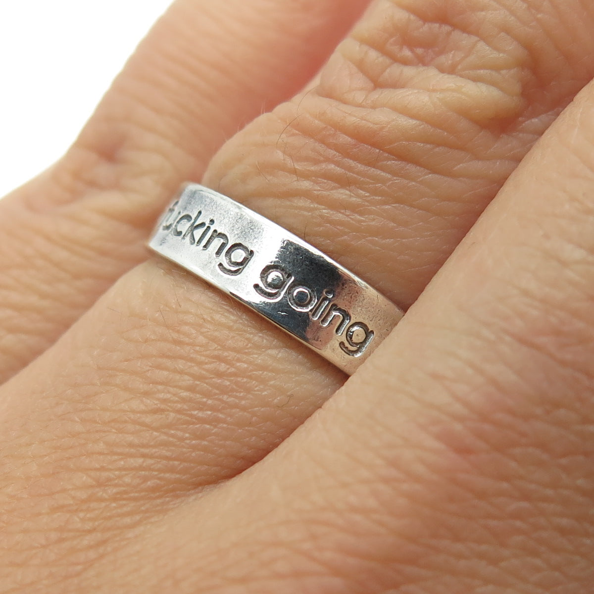 925 Sterling Silver Vintage "Keep F.cking Going" Oxidized Band Ring Size 6.5