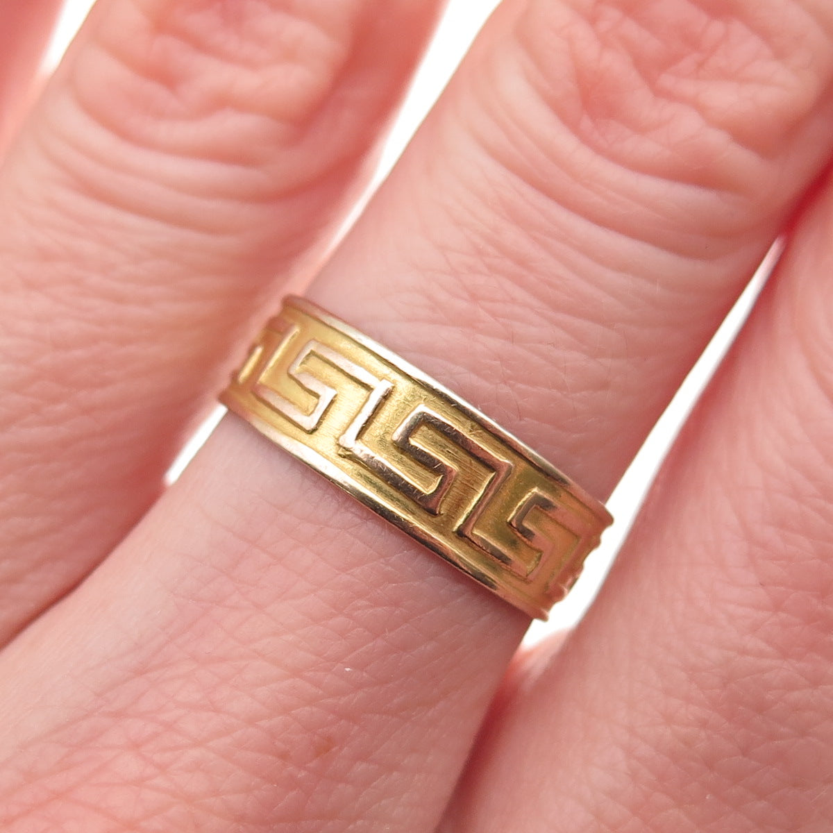 925 Sterling Silver 18K Gold Vintage Greek Key Band Ring Size 6.75
