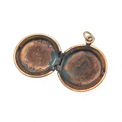 Gold Filled Antique Art Deco Engraved Floral Heart Round Locket Charm Pendant