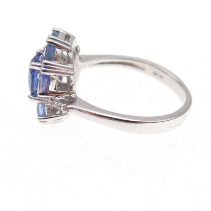925 Sterling Silver Real Tanzanite & White Topaz Ring Size 8.25