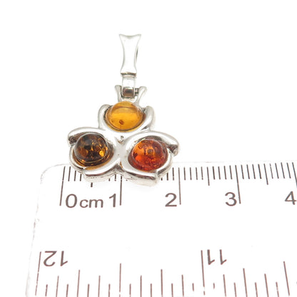 925 Sterling Silver Vintage Real Amber Modernist Charm Pendant
