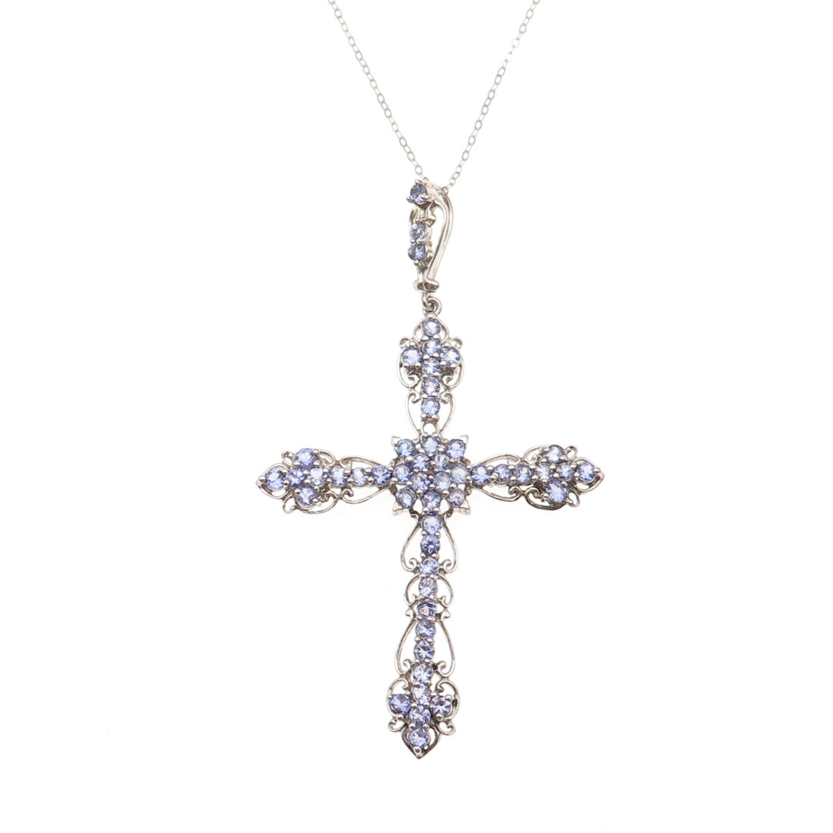 Chuck Clemency 925 Sterling Silver Real Tanzanite Large Cross Chain Necklace 18"