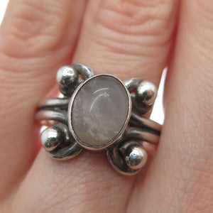 925 Sterling Silver Vintage Real Rose Quartz Oxidized Ring Size 8.5