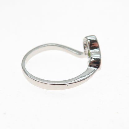 925 Sterling Silver Real Round-Cut Peridot Modernist Heart Ring Size 8