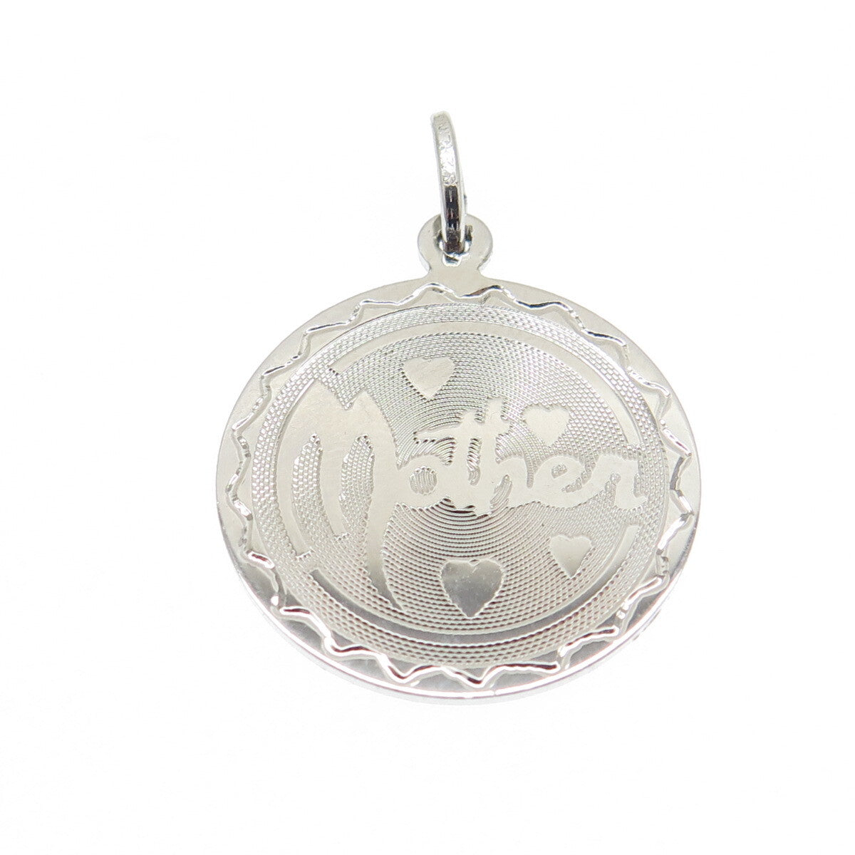SPENCER CO. 925 Sterling Silver Vintage "Mother" Textured Round Charm Pendant