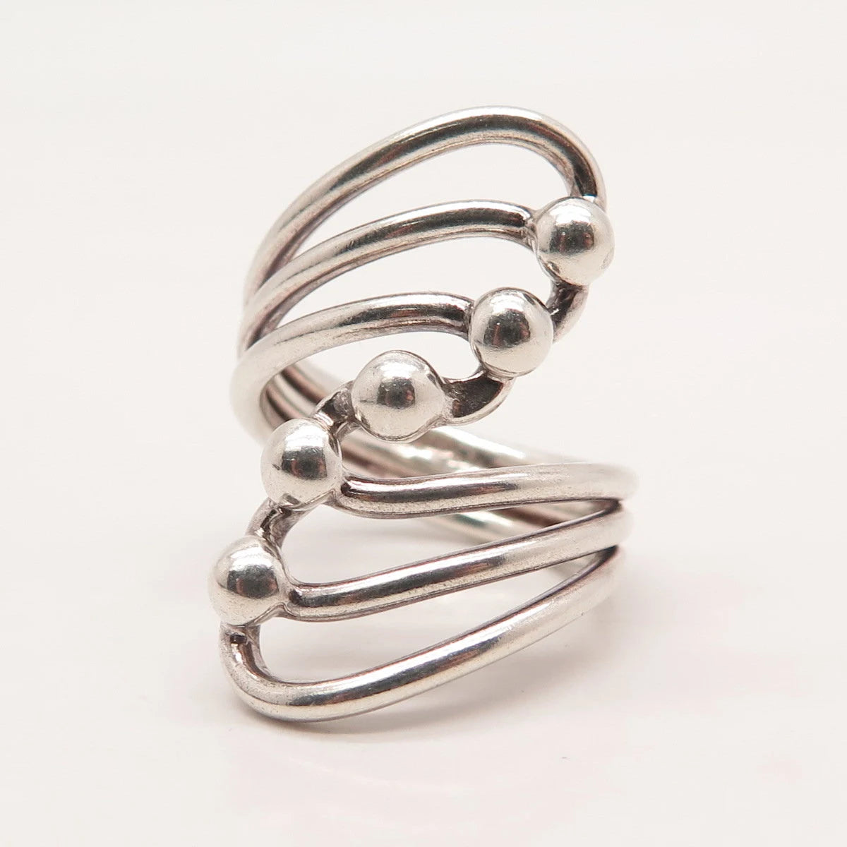 925 Sterling Silver Vintage Beaded Statement Ring Size 6.25