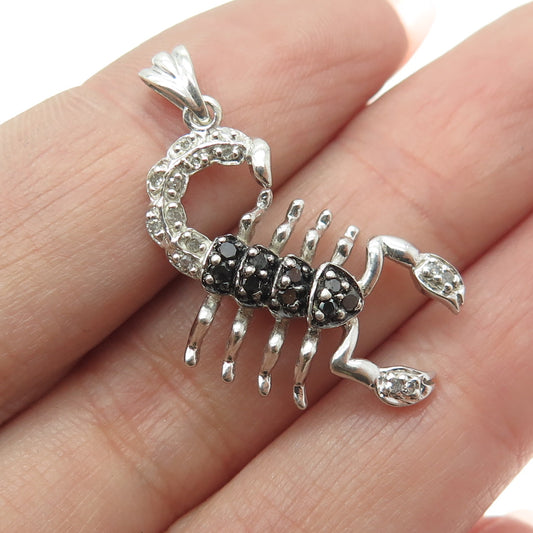 HN HENG NGAI 925 Sterling Silver Real Black & White Diamond Scorpion Pendant