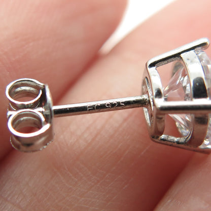 925 Sterling Silver Round-Cut Shaped C Z Stud Earrings