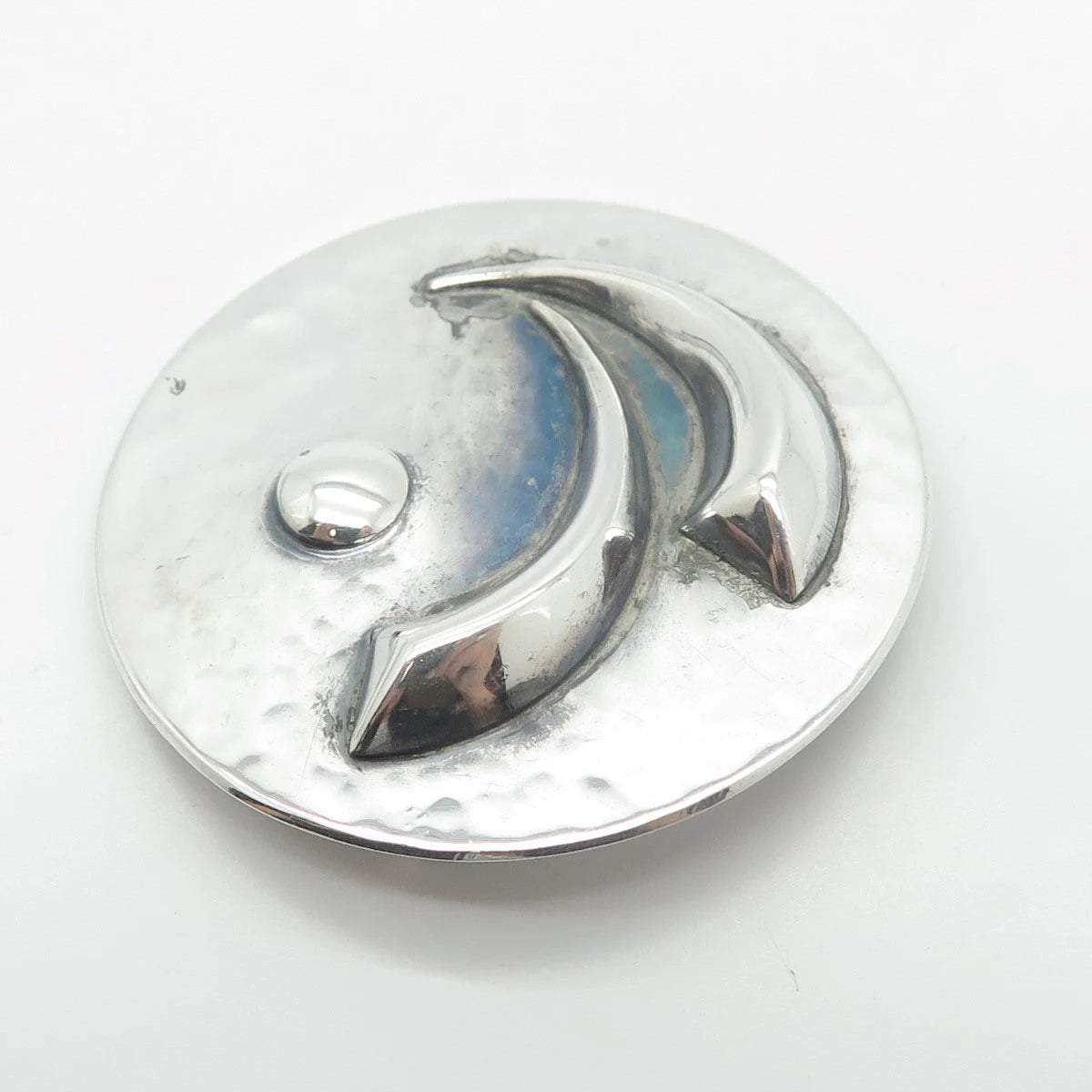 925 Sterling Silver Vintage Hammered Round Pin Brooch