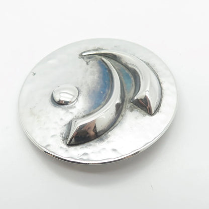 925 Sterling Silver Vintage Hammered Round Pin Brooch