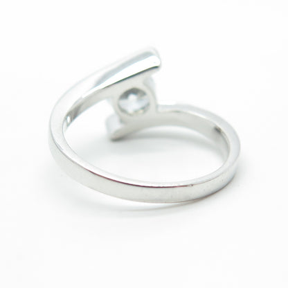 925 Sterling Silver Round-Cut Shaped C Z Bypass Engagement Ring Size 6