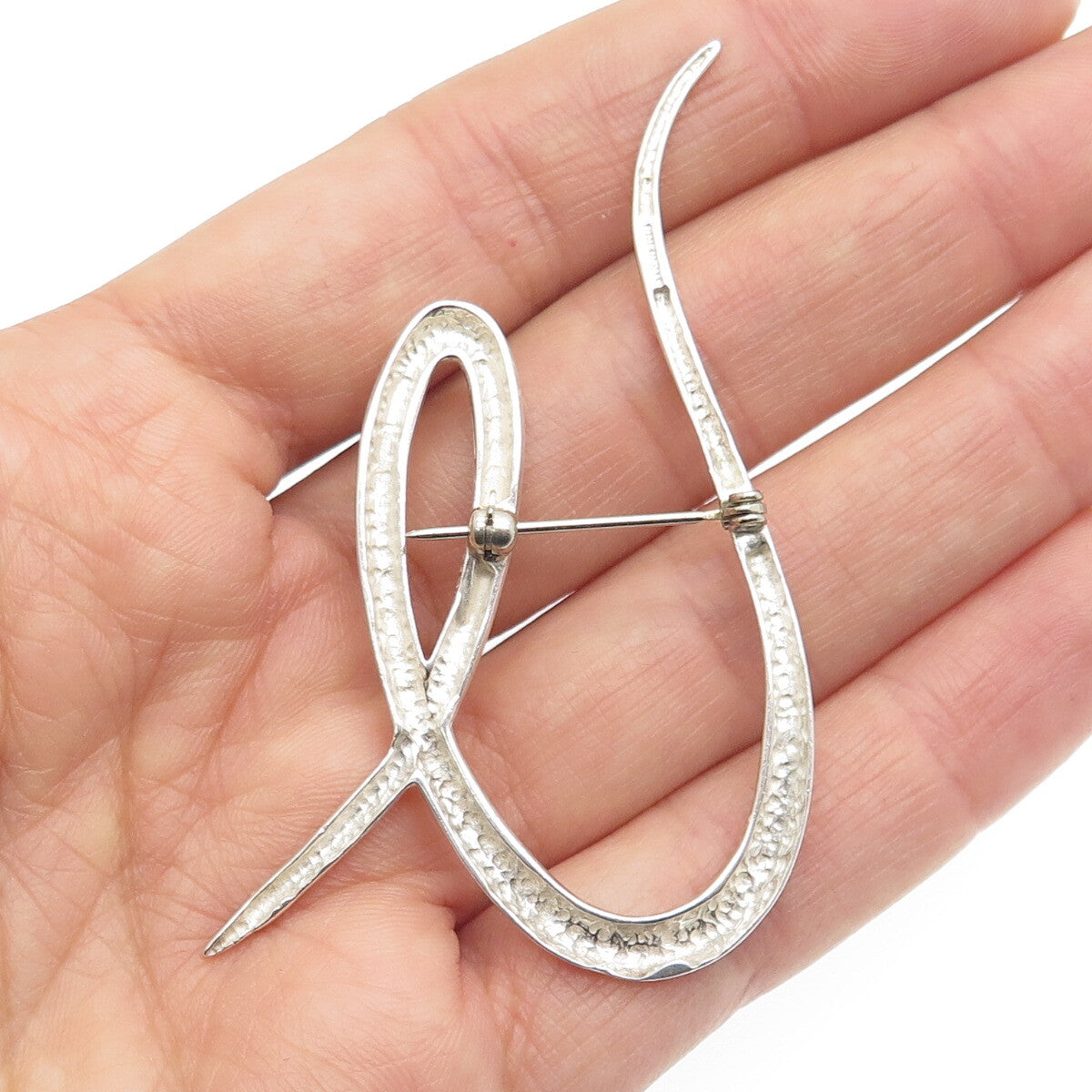 925 Sterling Silver Vintage Modernist Letter "U" Alphabet Pin Brooch