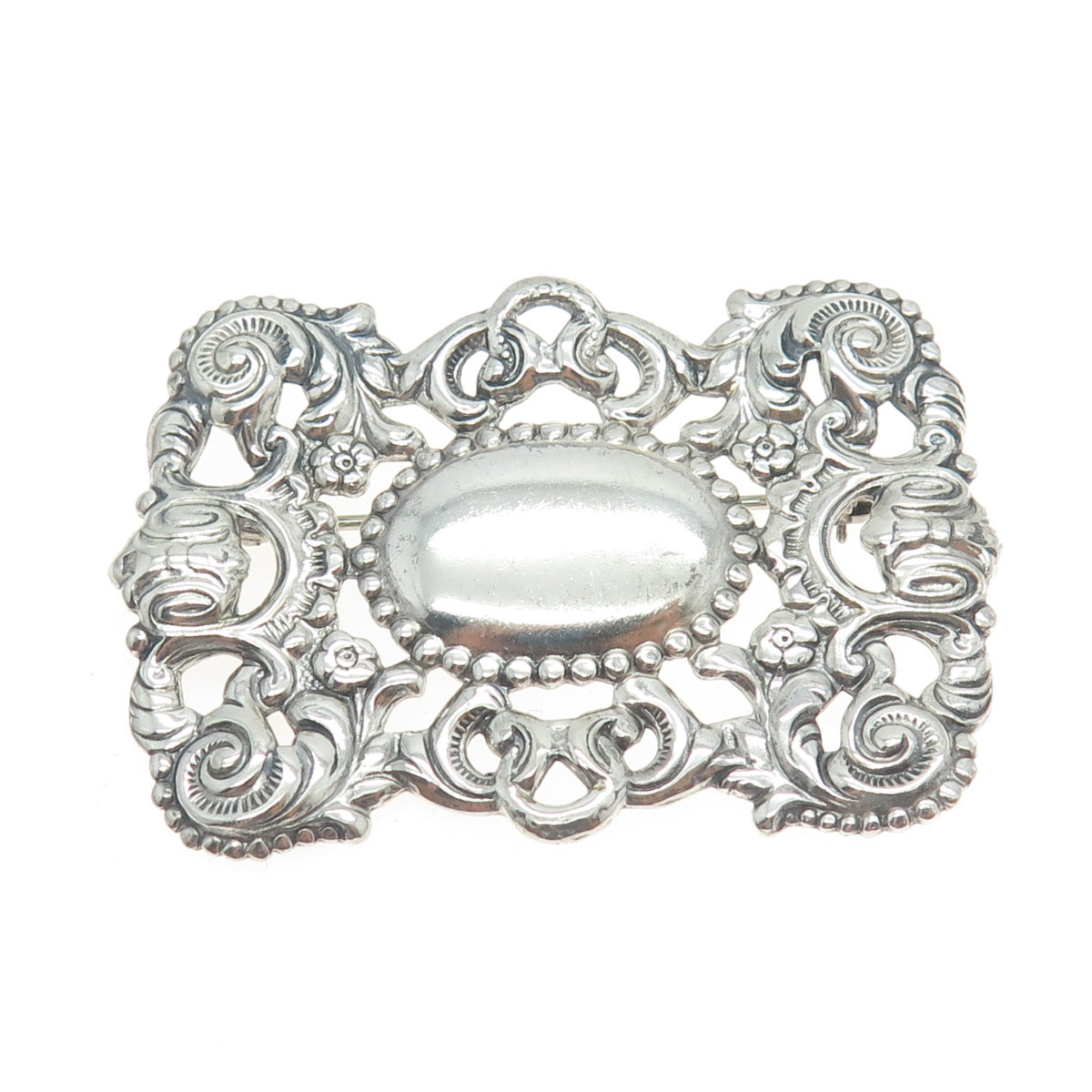 MICHELE 925 Sterling Silver Antique Art Deco Repousse Orante Pin Brooch