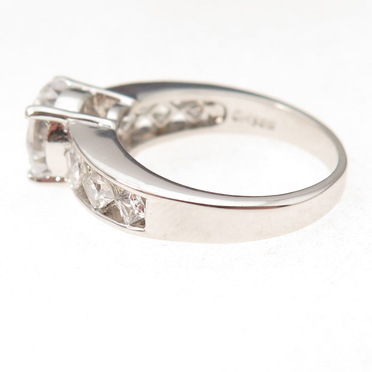 925 Sterling Silver Round & Princess-Cut C Z Engagement Ring Size 9