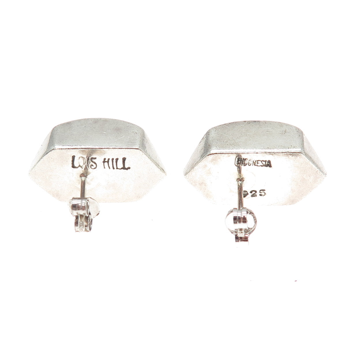 LOIS HILL Sterling Silver Vintage Granulated Signature Scroll Oxidized Earrings