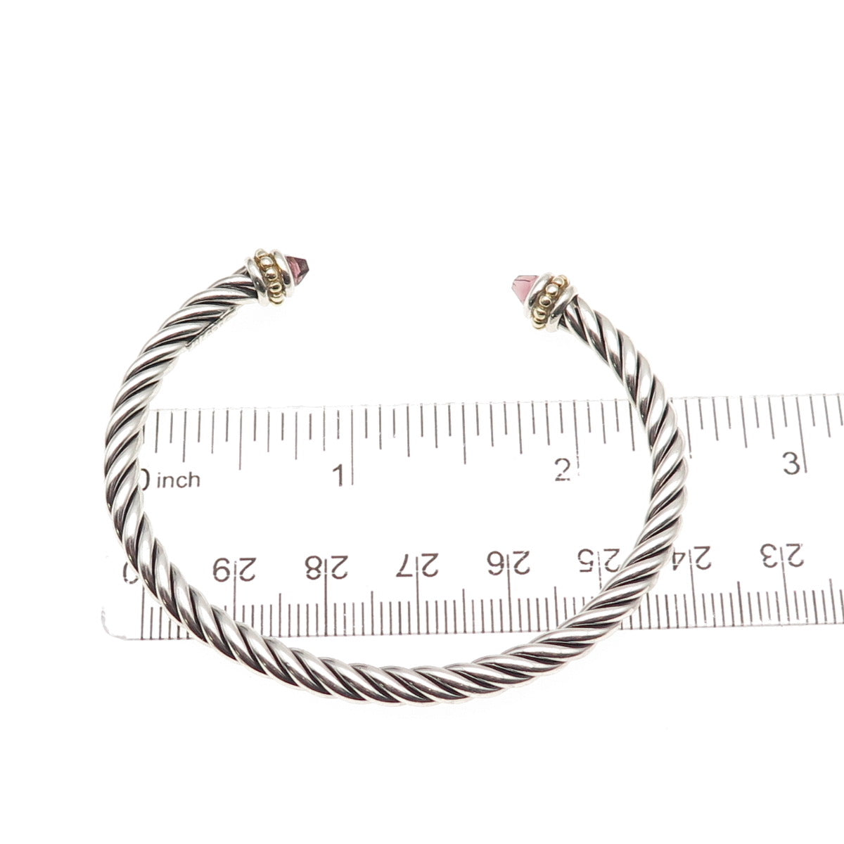 925 Sterling Silver 2-Tone Real Amethyst Cable Cuff Adjustable Bracelet 6.25"