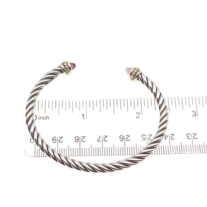 925 Sterling Silver 2-Tone Real Amethyst Cable Cuff Adjustable Bracelet 6.25"