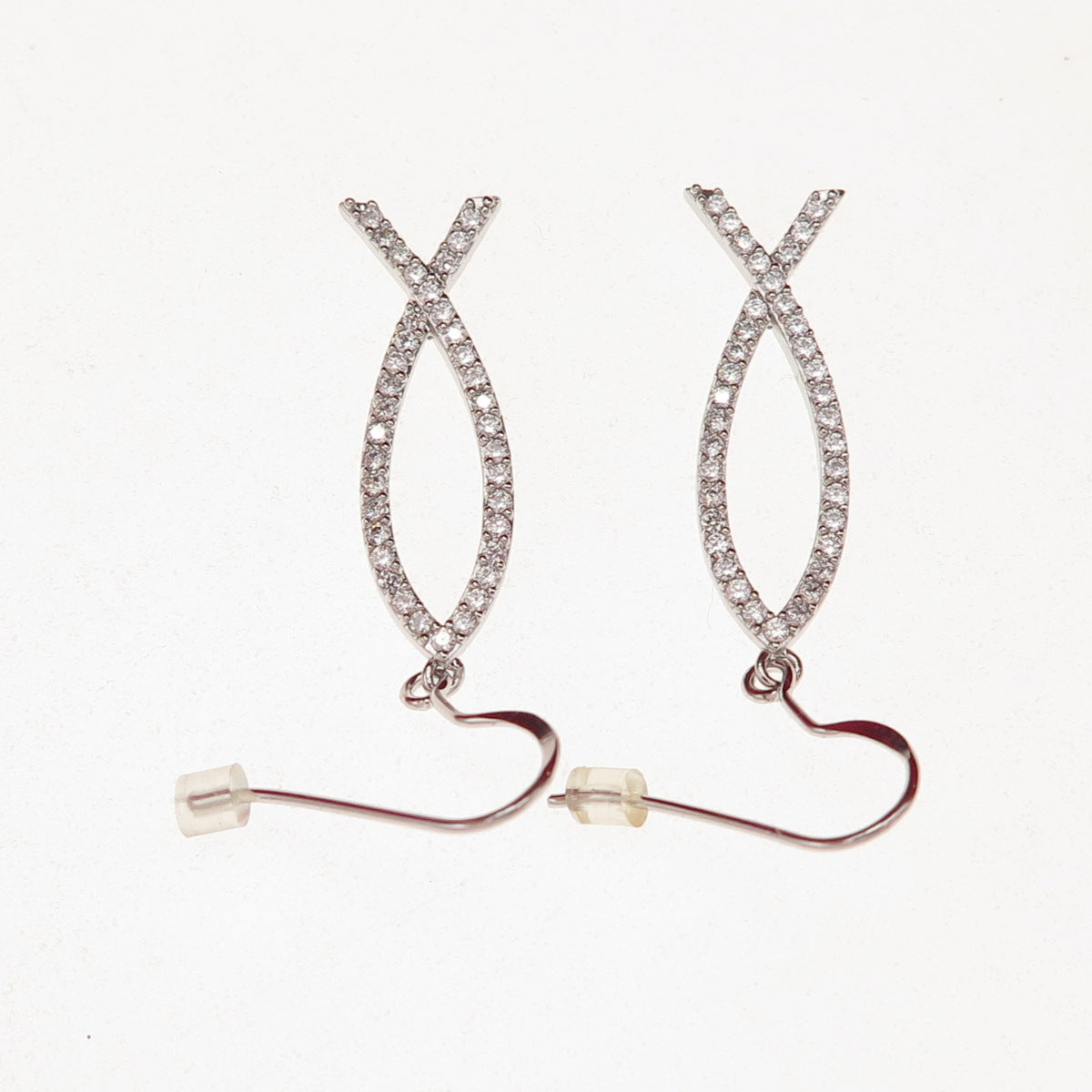 925 Sterling Silver Round-Cut C Z Pisces Zodiac Sign Dangle Earrings