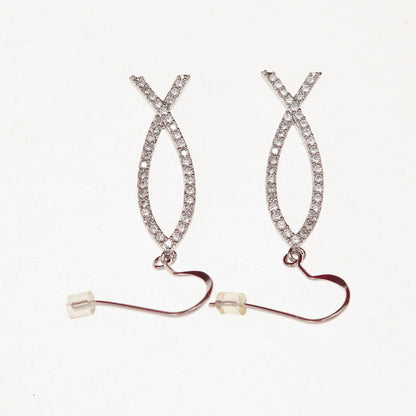 925 Sterling Silver Round-Cut C Z Pisces Zodiac Sign Dangle Earrings