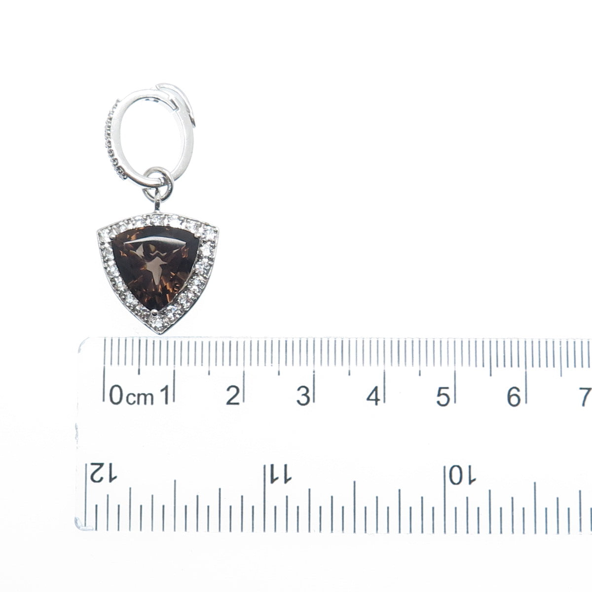 FADI 925 Sterling Silver Real Triangle-Cut Smoky Quartz & Round-Cut C Z Pendant