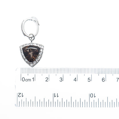 FADI 925 Sterling Silver Real Triangle-Cut Smoky Quartz & Round-Cut C Z Pendant