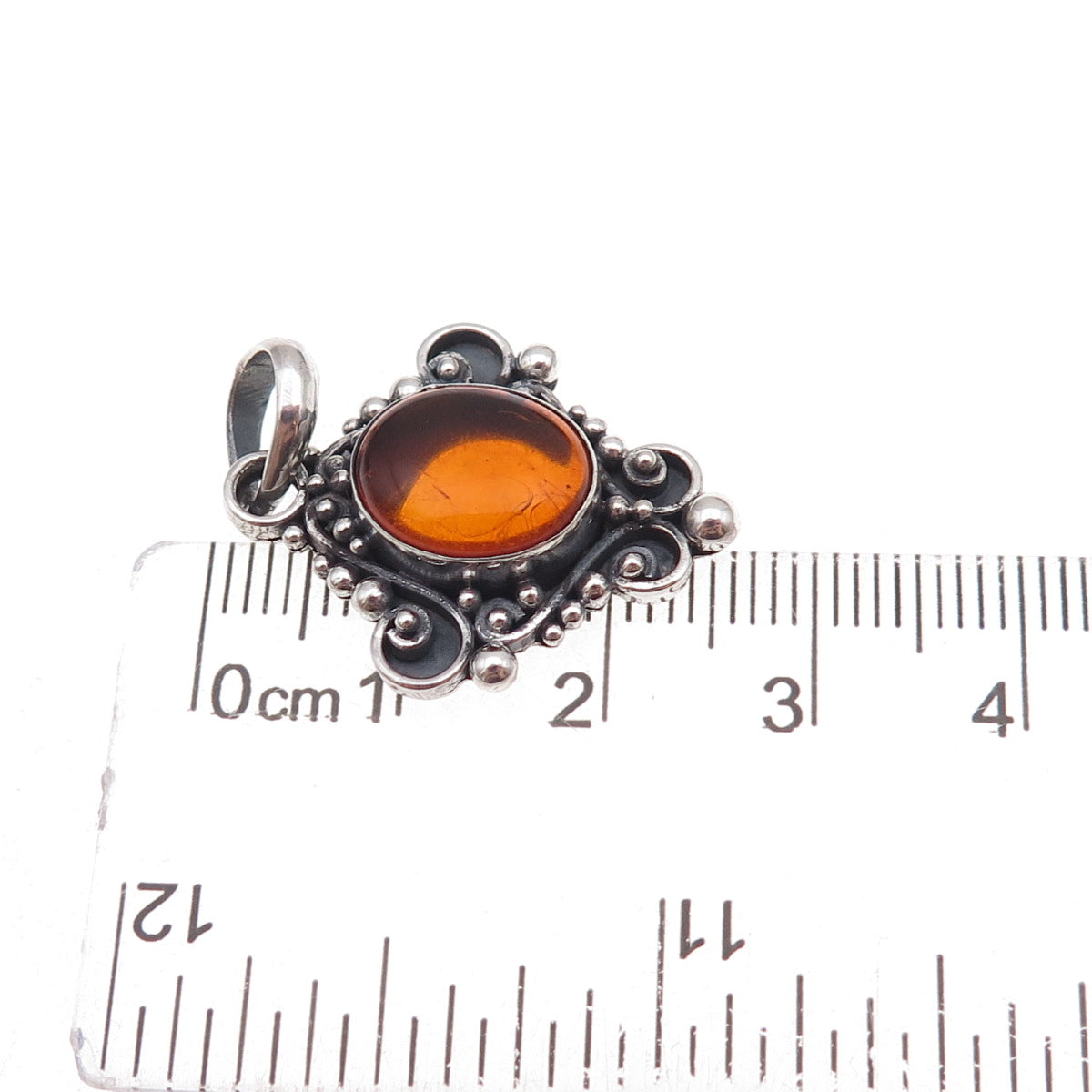 925 Sterling Silver Vintage Real Amber Beaded Oxidized Charm Pendant
