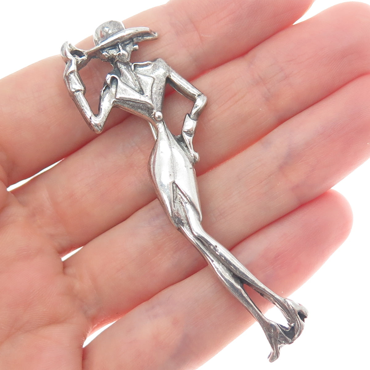 925 Sterling Silver Vintage Mexico Elegant Lady Oxidized Pin Brooch