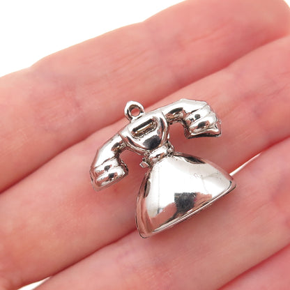 925 Sterling Silver Vintage Retro Rotary Phone 3D Charm Pendant
